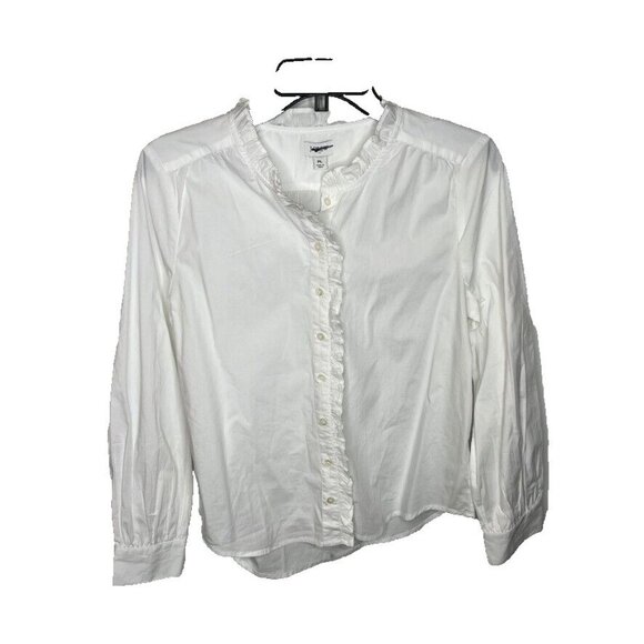 J.Crew Ruffle Petite Placket Button Up Top White Size PL BT947 - Picture 2 of 6